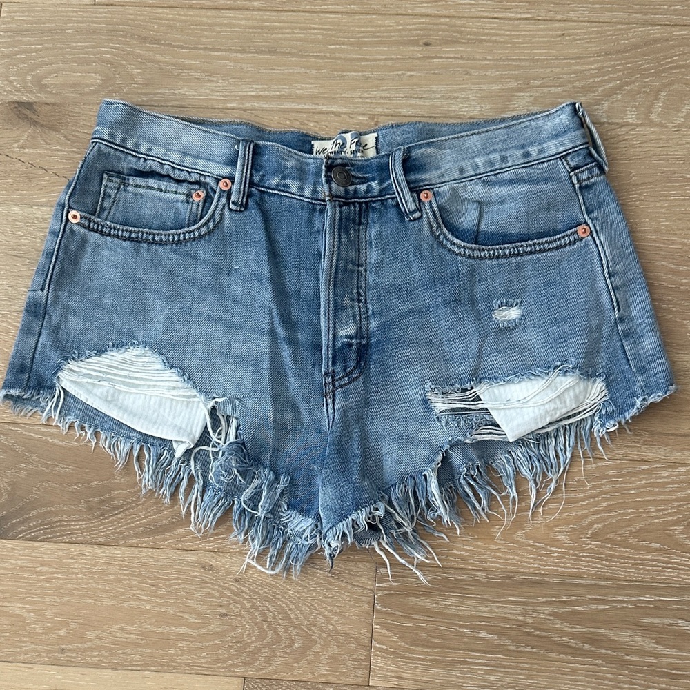 We The Free Blue Distressed Jean Shorts